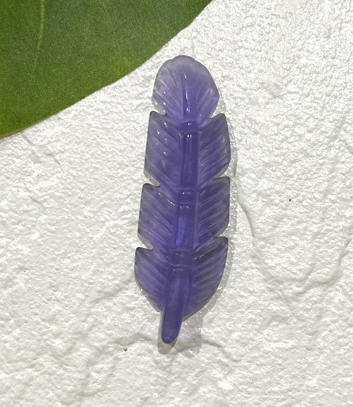 Feather Carving in Yellow Calcite, Flluorite, Lepidolite, Cherry Blossom Agate, Moss Agate or Aventurine.