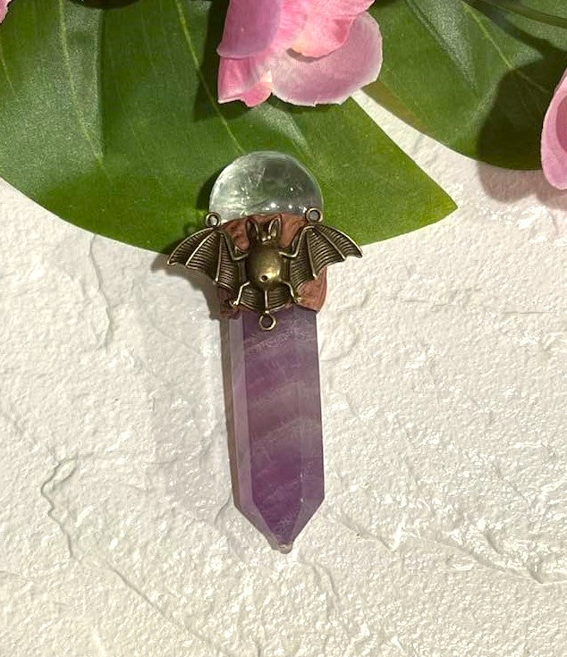 Pink Watermelon Fluorite and Clear Quartz Wand