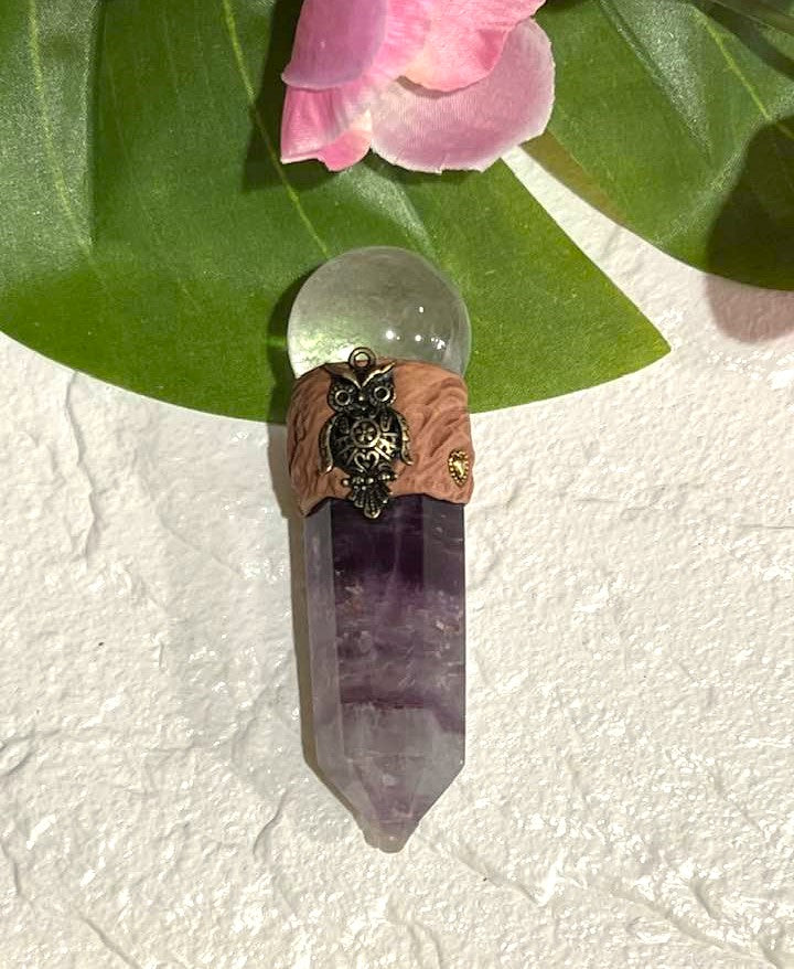 Pink Watermelon Fluorite and Clear Quartz Wand