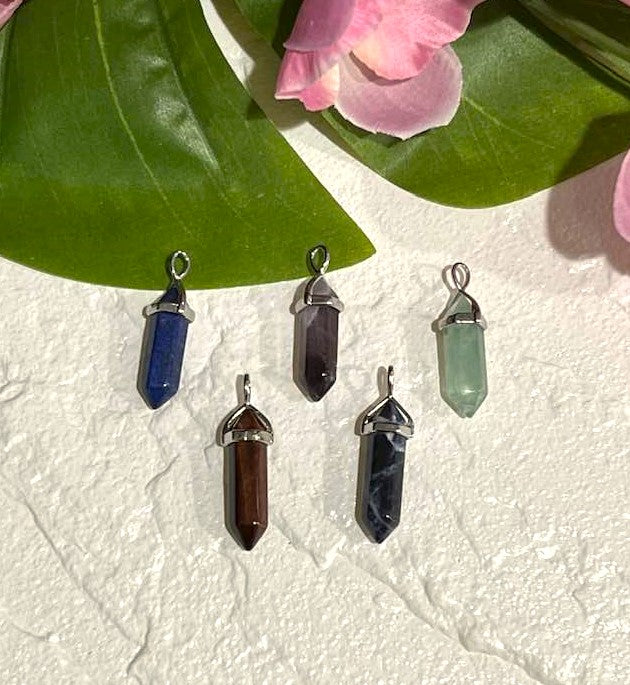 Double Terminated Crystal Pendant in Lapis Lazuli, Tiger's Eye, Sodalite, Amethyst or Aventurine