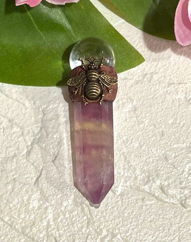 Pink Watermelon Fluorite and Clear Quartz Wand