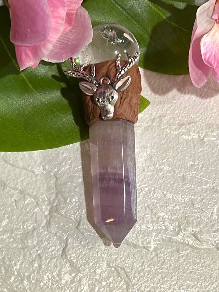 Pink Watermelon Fluorite and Clear Quartz Wand
