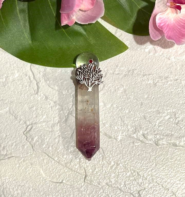 Pink Watermelon Fluorite and Clear Quartz Wand