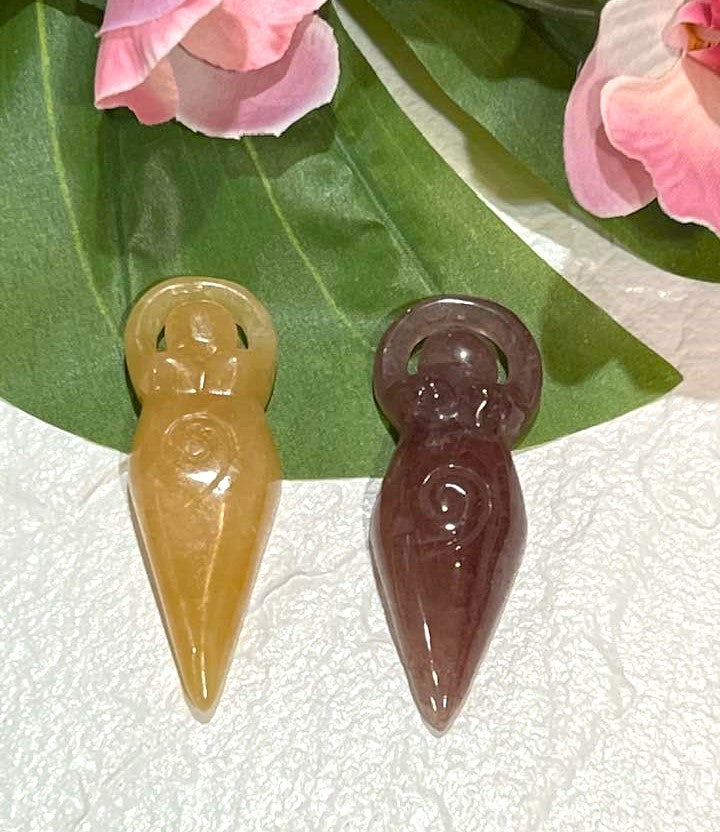 Spiral Goddess in Strawberry Quartz or Yellow Calcite
