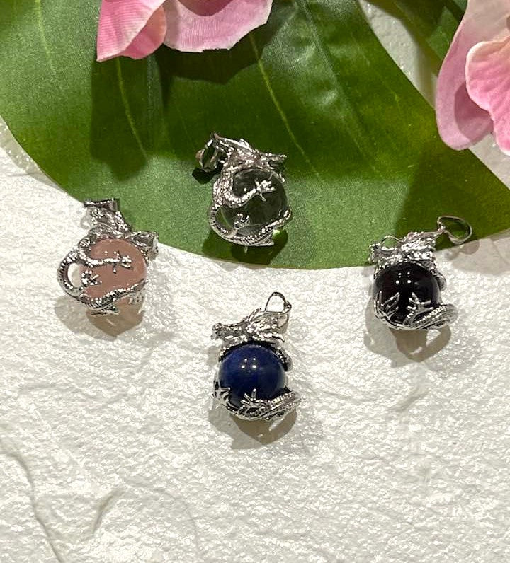 Dragon Pendant in Lapis Lazuli, Rose Quartz, Clear Quartz or Amethyst
