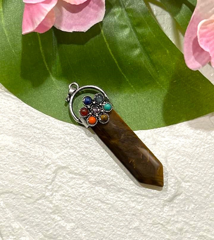 Chakra Flower Pendant in Amethyst or Tiger's Eye