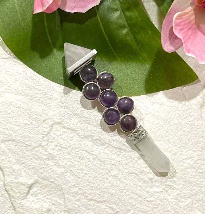 Pyramid Wand in Clear Quartz and Amethyst
