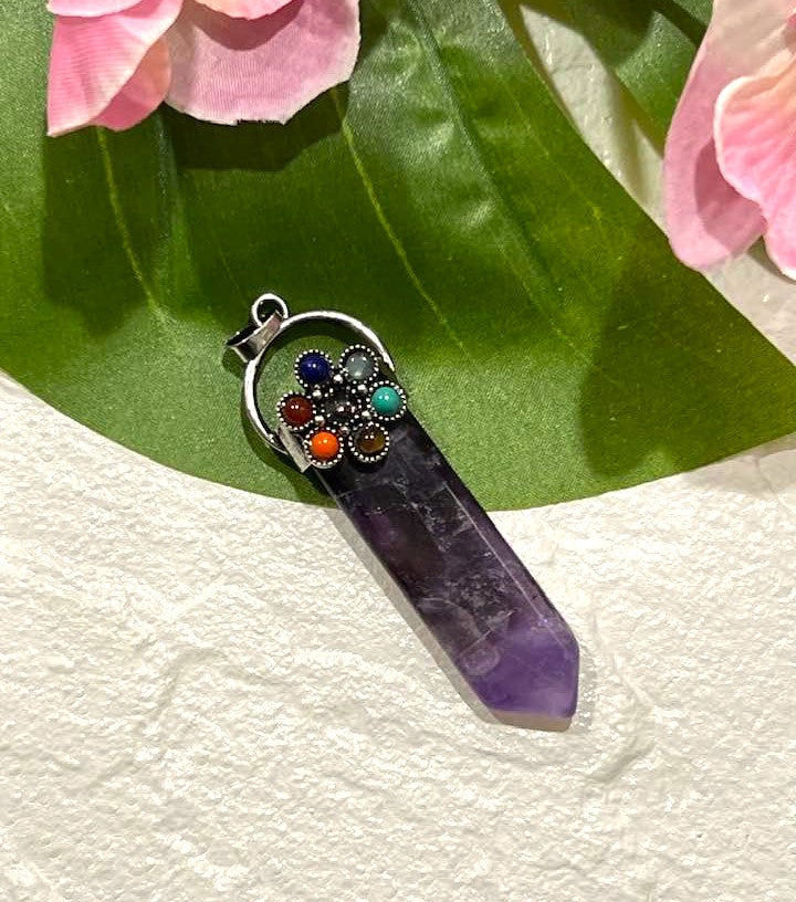 Chakra Flower Pendant in Amethyst or Tiger's Eye