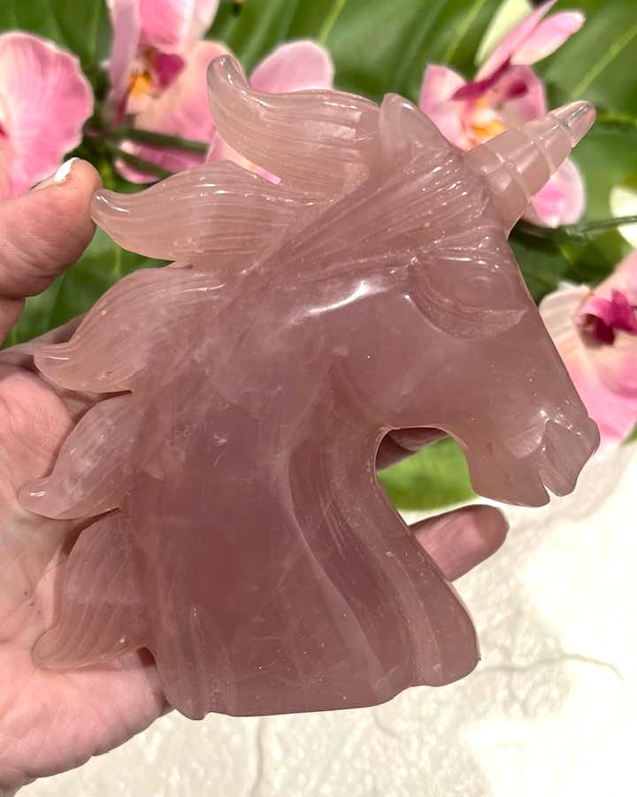 Unicorn Extra Large in Chevron Amethyst, Rose Quartz or Yellow Fluorite 4.5"