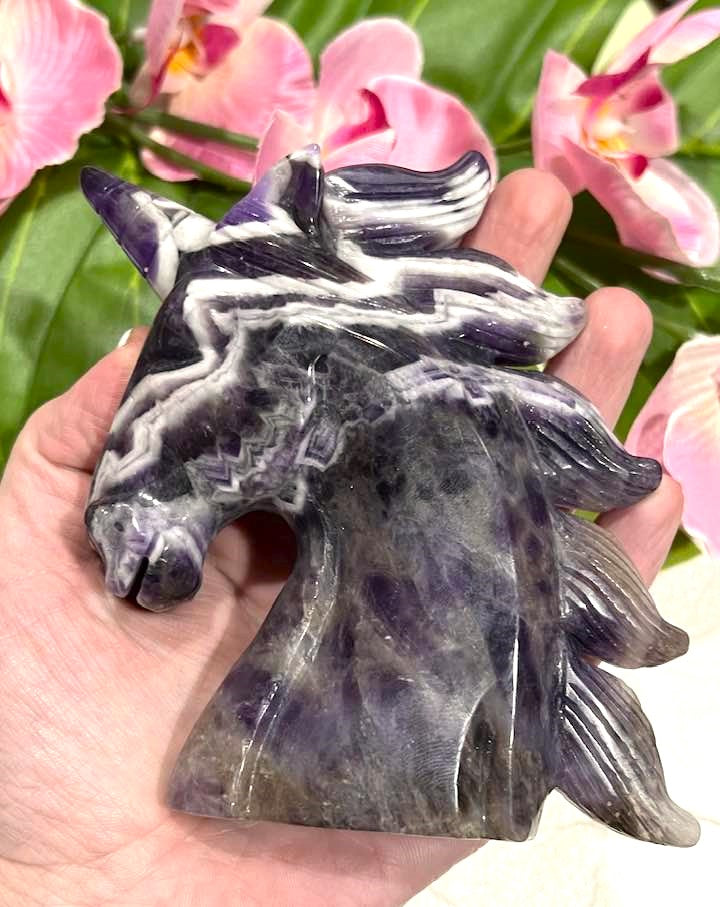 Unicorn Extra Large in Chevron Amethyst, Rose Quartz or Yellow Fluorite 4.5"