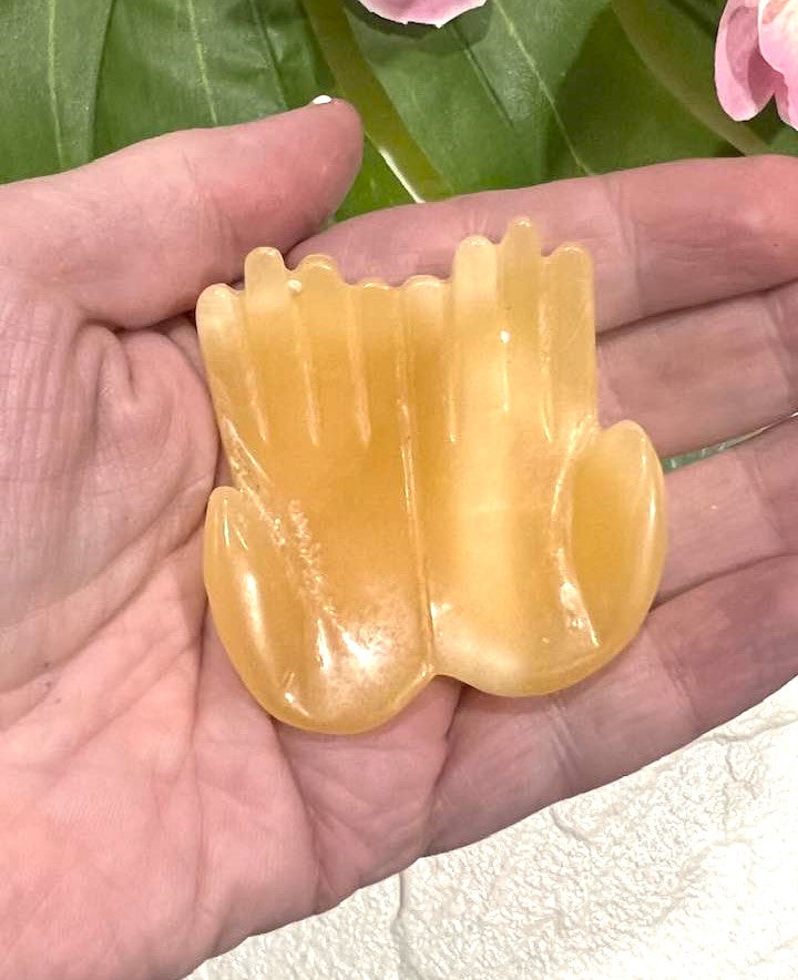 Praying Hands in Yellow Fluorite, Green Fluorite, Yellow Calcite, Green Aventurine and Clear Quartz