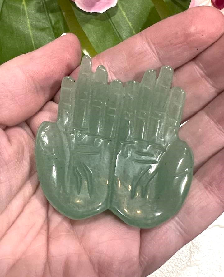 Praying Hands in Yellow Fluorite, Green Fluorite, Yellow Calcite, Green Aventurine and Clear Quartz