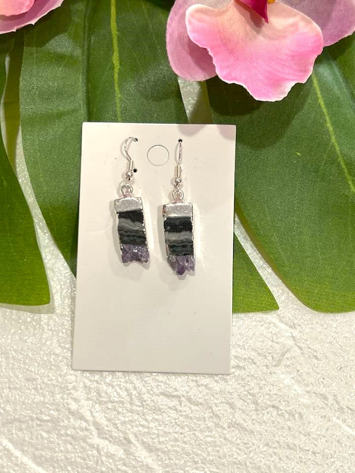 Vertical Amethyst Slice Earrings