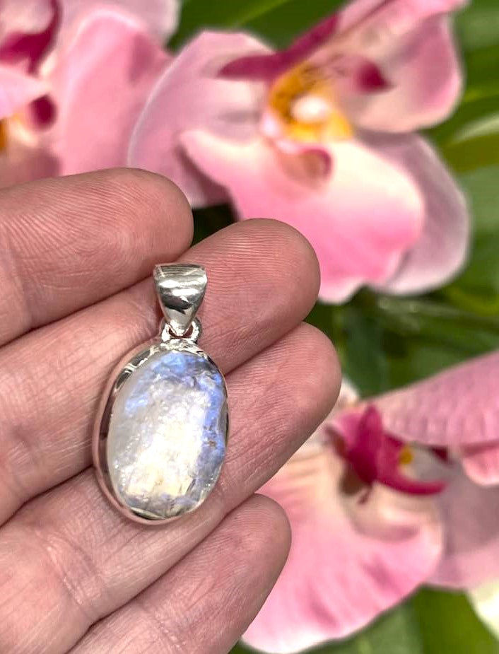 Sterling Silver Rainbow Moonstone Pendant Collection - Raw for Intuition & Gut Instinct