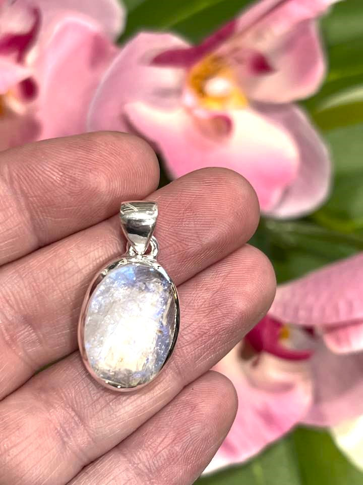 Sterling Silver Rainbow Moonstone Pendant Collection - Raw for Intuition & Gut Instinct