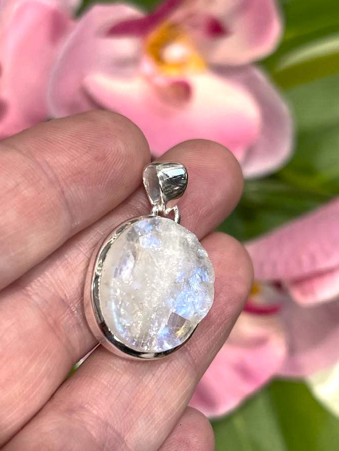 Sterling Silver Rainbow Moonstone Pendant Collection - Raw for Intuition & Gut Instinct