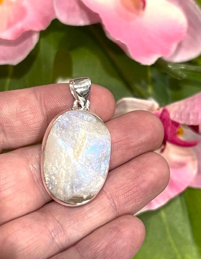Sterling Silver Rainbow Moonstone Pendant Collection - Raw for Intuition & Gut Instinct