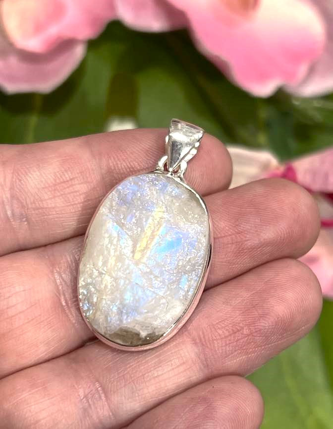 Sterling Silver Rainbow Moonstone Pendant Collection - Raw for Intuition & Gut Instinct