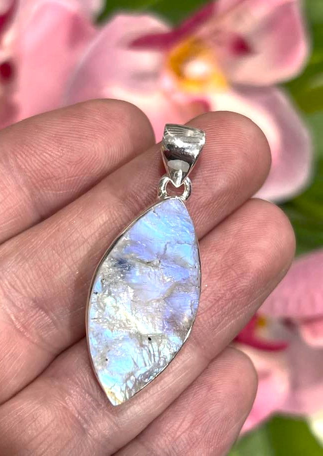 Sterling Silver Rainbow Moonstone Pendant Collection - Raw for Intuition & Gut Instinct
