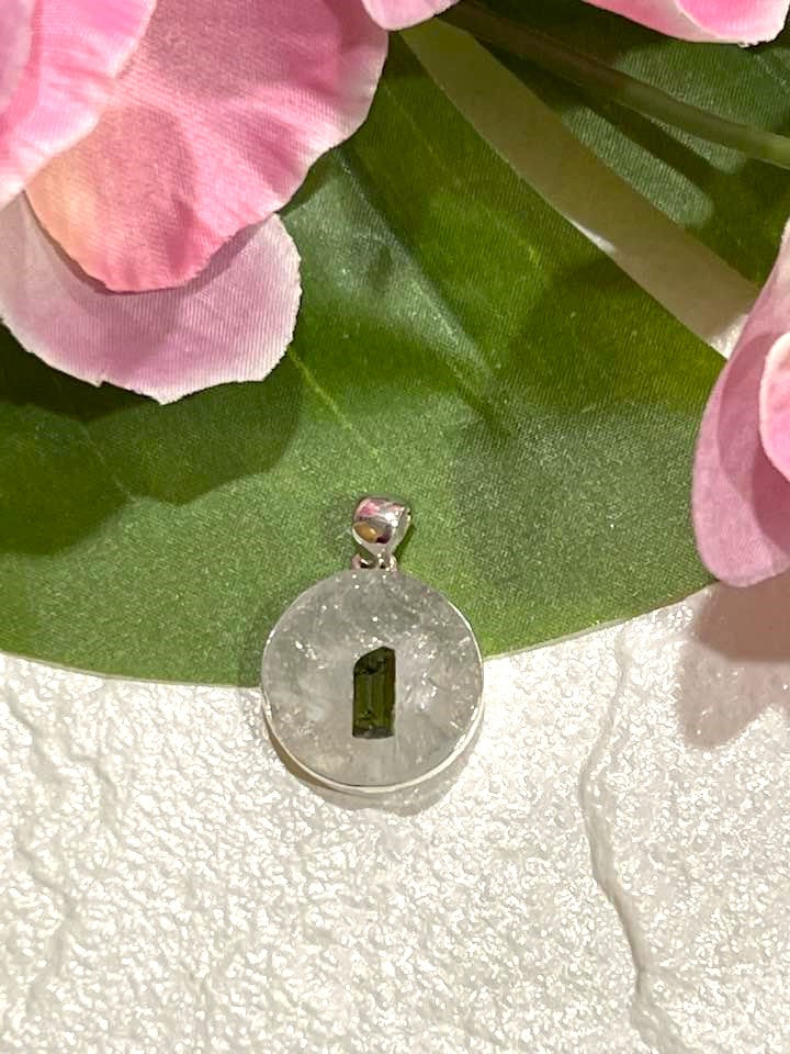 Sterling Silver Green Tourmaline in Quartz Pendant Collection - Raw