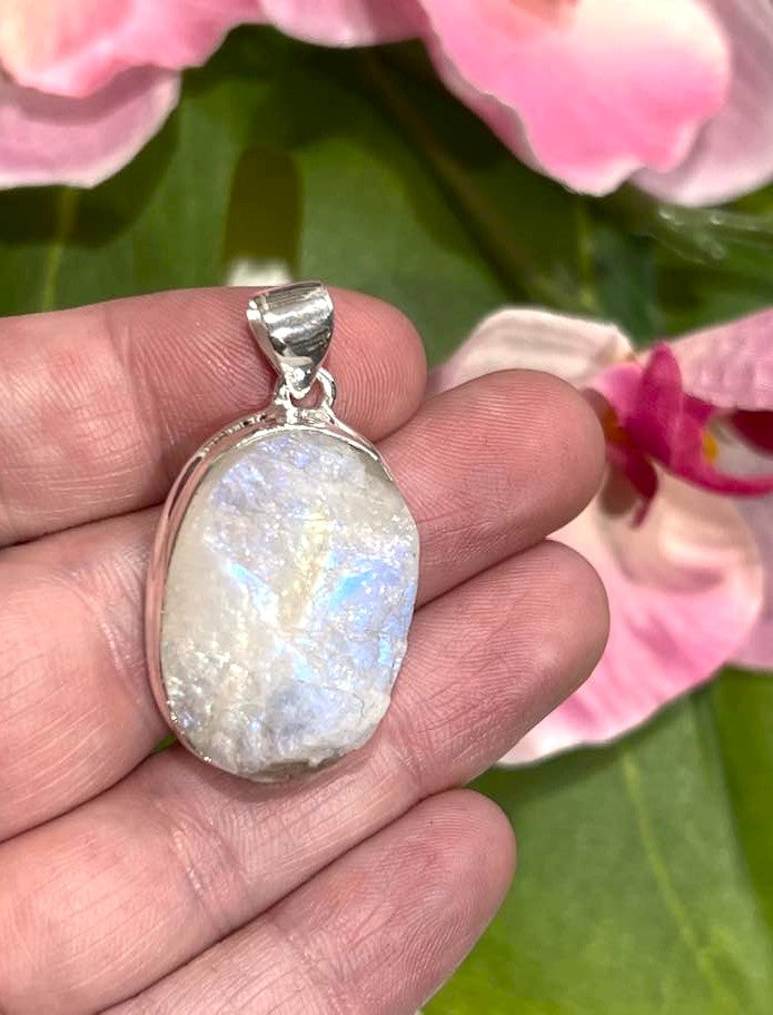 Sterling Silver Rainbow Moonstone Pendant Collection - Raw for Intuition & Gut Instinct