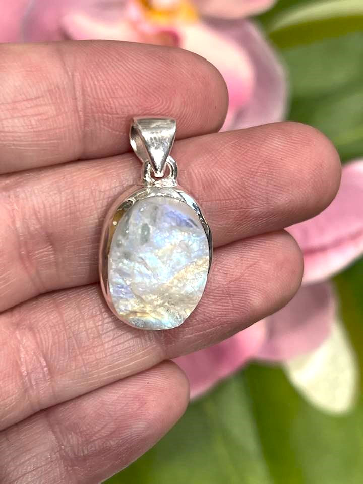 Sterling Silver Rainbow Moonstone Pendant Collection - Raw for Intuition & Gut Instinct