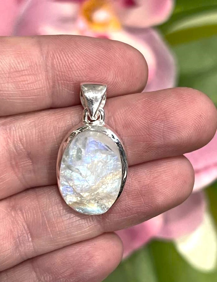 Sterling Silver Rainbow Moonstone Pendant Collection - Raw for Intuition & Gut Instinct