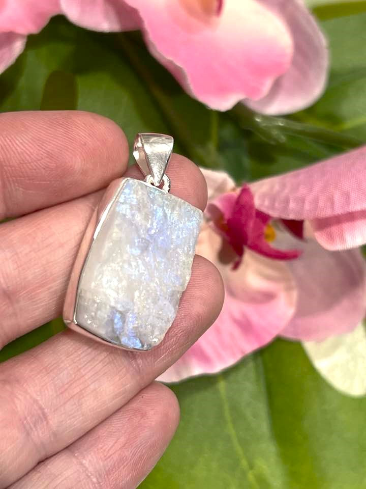 Sterling Silver Rainbow Moonstone Pendant Collection - Raw for Intuition & Gut Instinct