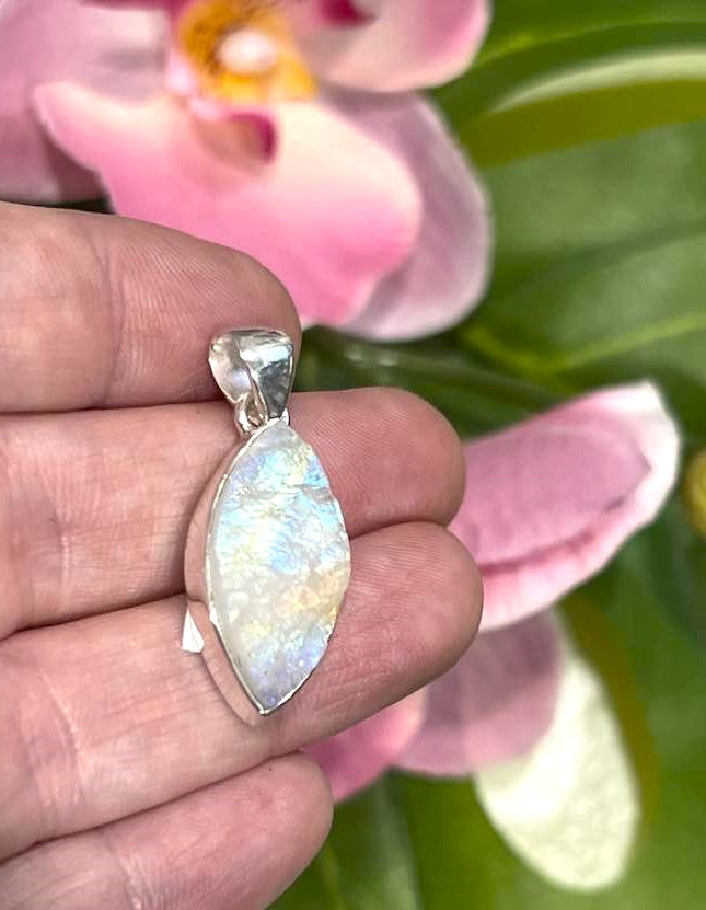 Sterling Silver Rainbow Moonstone Pendant Collection - Raw for Intuition & Gut Instinct