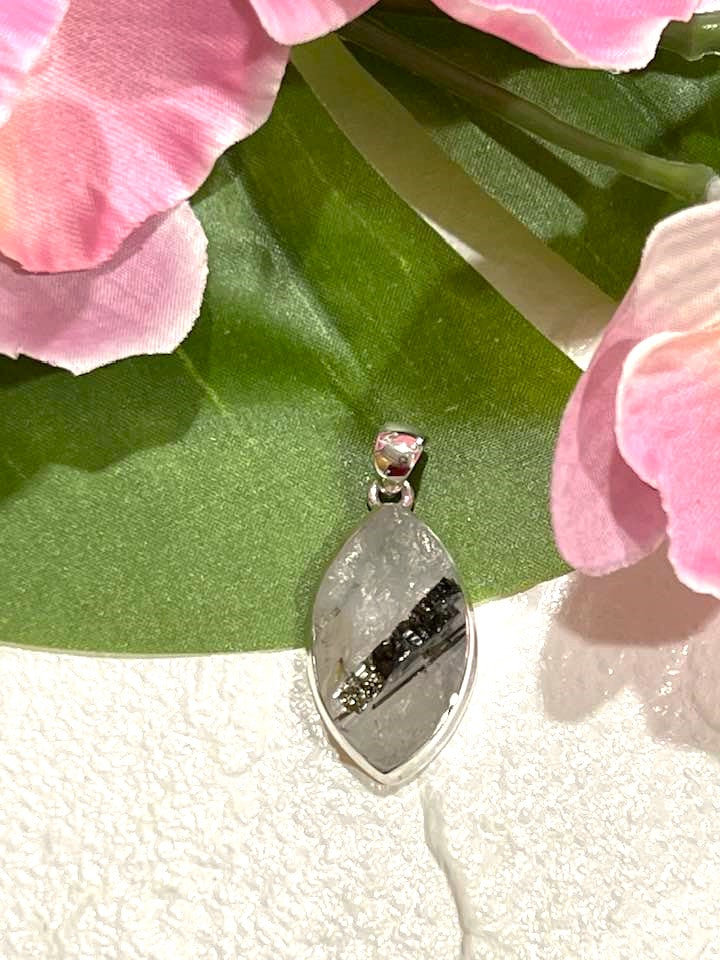 Sterling Silver Green Tourmaline in Quartz Pendant Collection - Raw