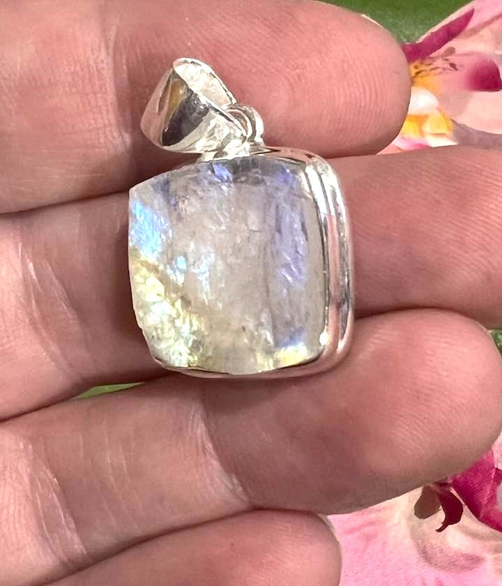 Sterling Silver Rainbow Moonstone Pendant Collection - Raw for Intuition & Gut Instinct