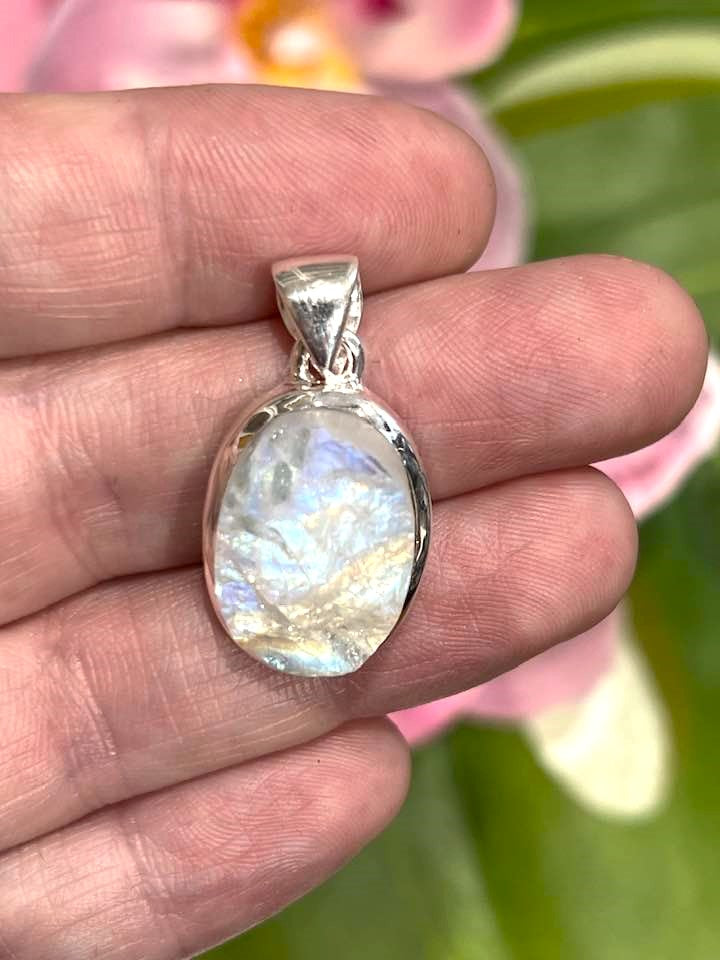 Sterling Silver Rainbow Moonstone Pendant Collection - Raw for Intuition & Gut Instinct