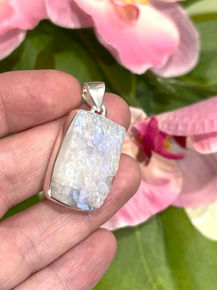 Sterling Silver Rainbow Moonstone Pendant Collection - Raw for Intuition & Gut Instinct
