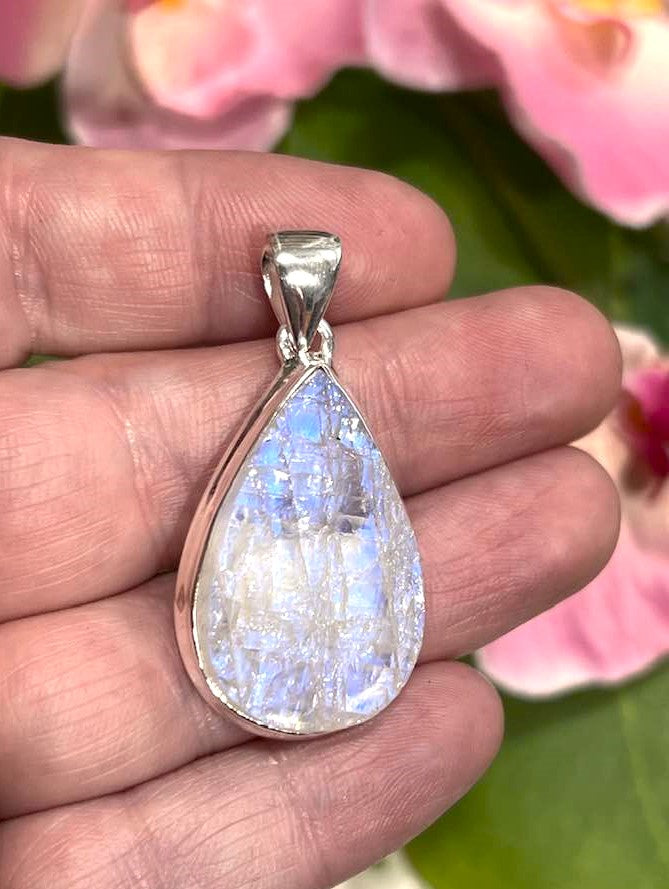 Sterling Silver Rainbow Moonstone Pendant Collection - Raw for Intuition & Gut Instinct