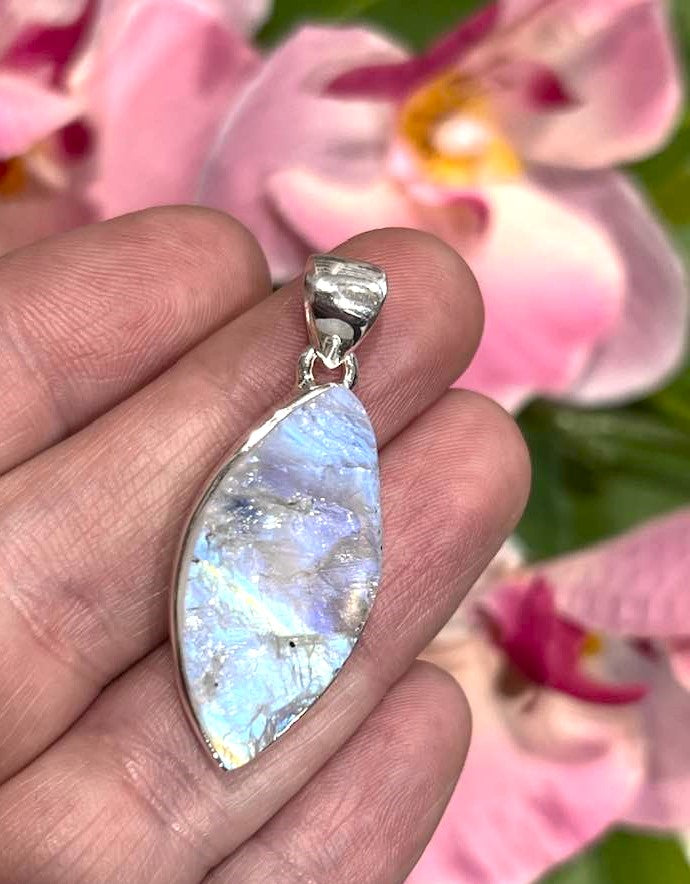 Sterling Silver Rainbow Moonstone Pendant Collection - Raw for Intuition & Gut Instinct