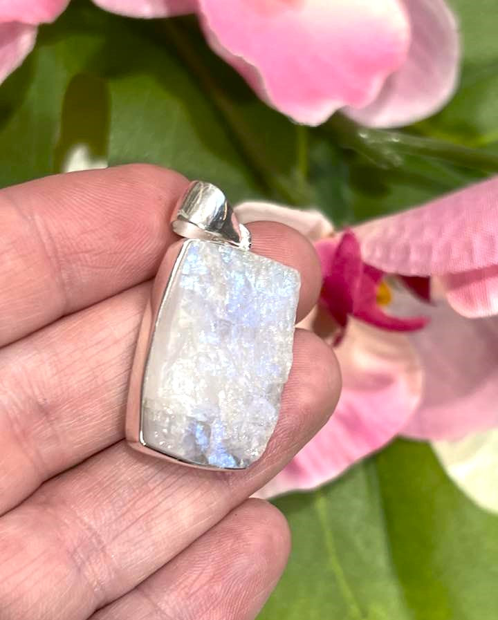 Sterling Silver Rainbow Moonstone Pendant Collection - Raw for Intuition & Gut Instinct