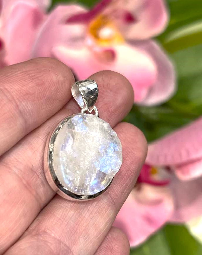 Sterling Silver Rainbow Moonstone Pendant Collection - Raw for Intuition & Gut Instinct