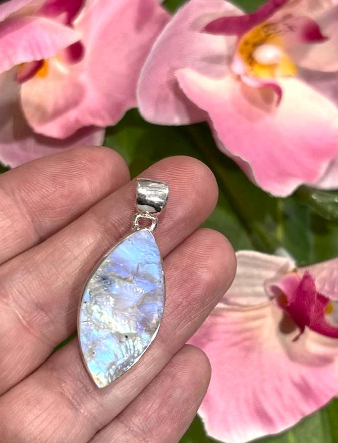 Sterling Silver Rainbow Moonstone Pendant Collection - Raw for Intuition & Gut Instinct