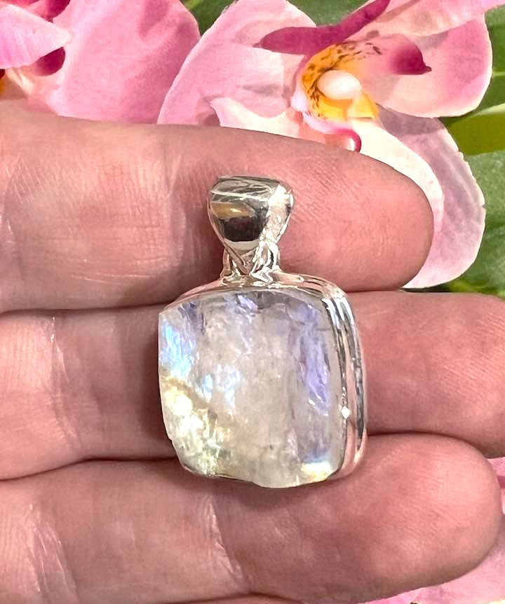 Sterling Silver Rainbow Moonstone Pendant Collection - Raw for Intuition & Gut Instinct