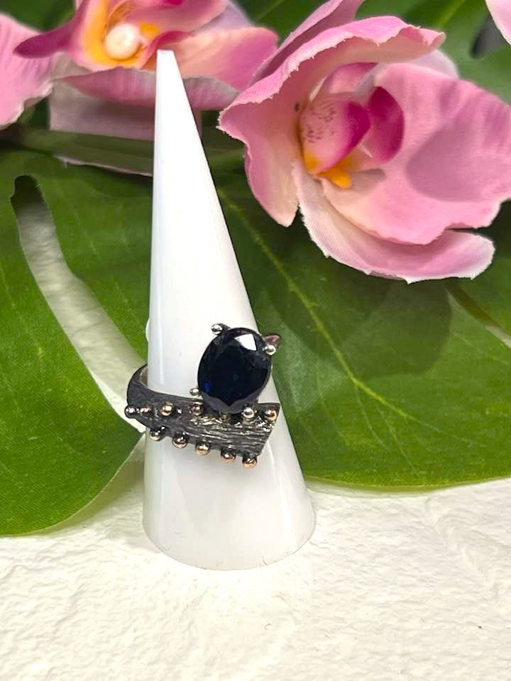 Artisan Turkish .925 Silver Asymmetrical Ring with Deep Blue Kyanite Size 9.5