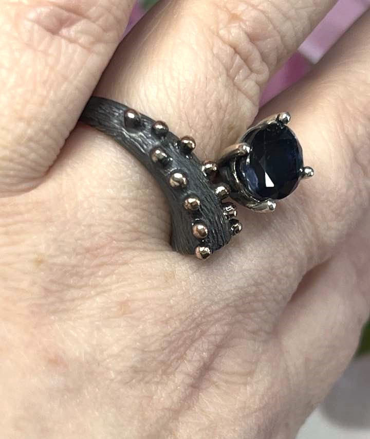 Artisan Turkish .925 Silver Asymmetrical Ring with Deep Blue Kyanite Size 9.5