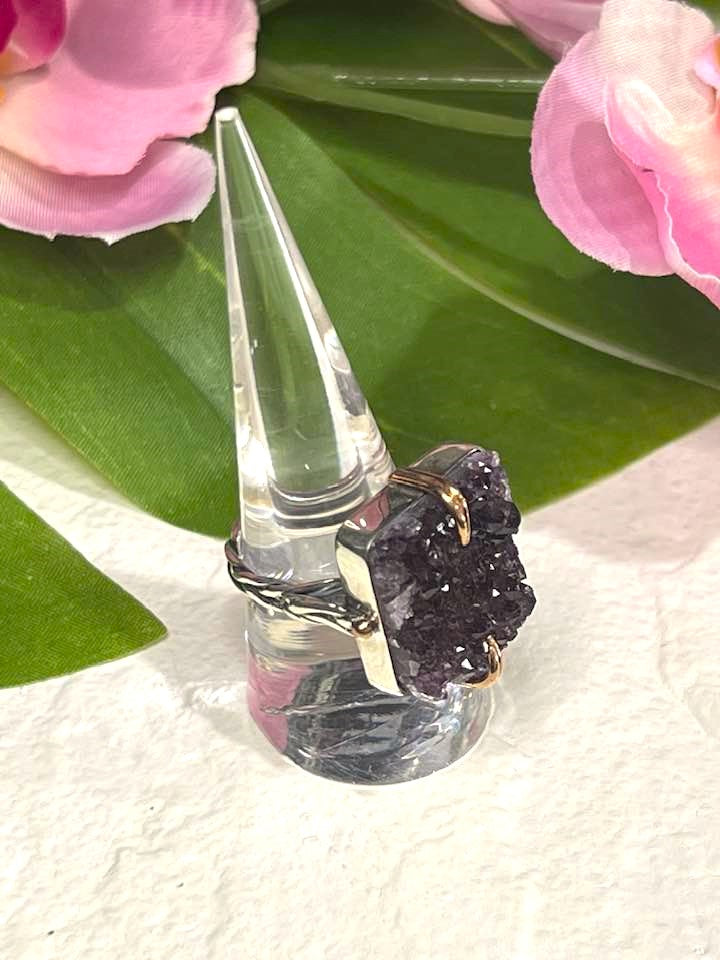 Artisan Turkish Silver .925 Ring with Amethyst Cluster