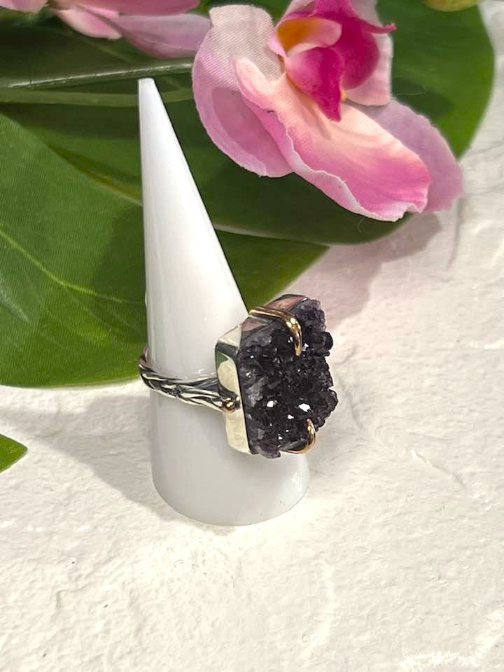 Artisan Turkish Silver .925 Ring with Amethyst Cluster