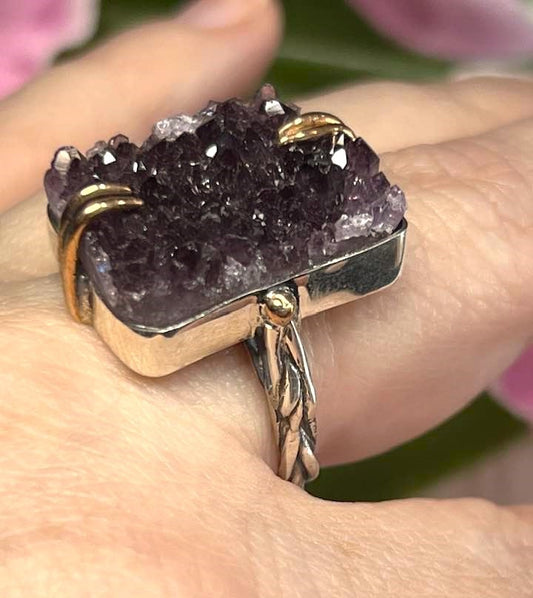 Artisan Turkish Silver .925 Ring with Amethyst Cluster