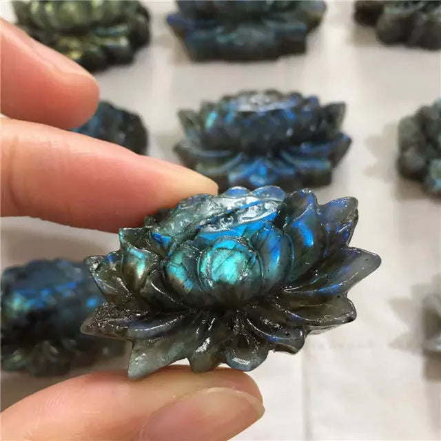 Lotus Flower Carving in Labradorite