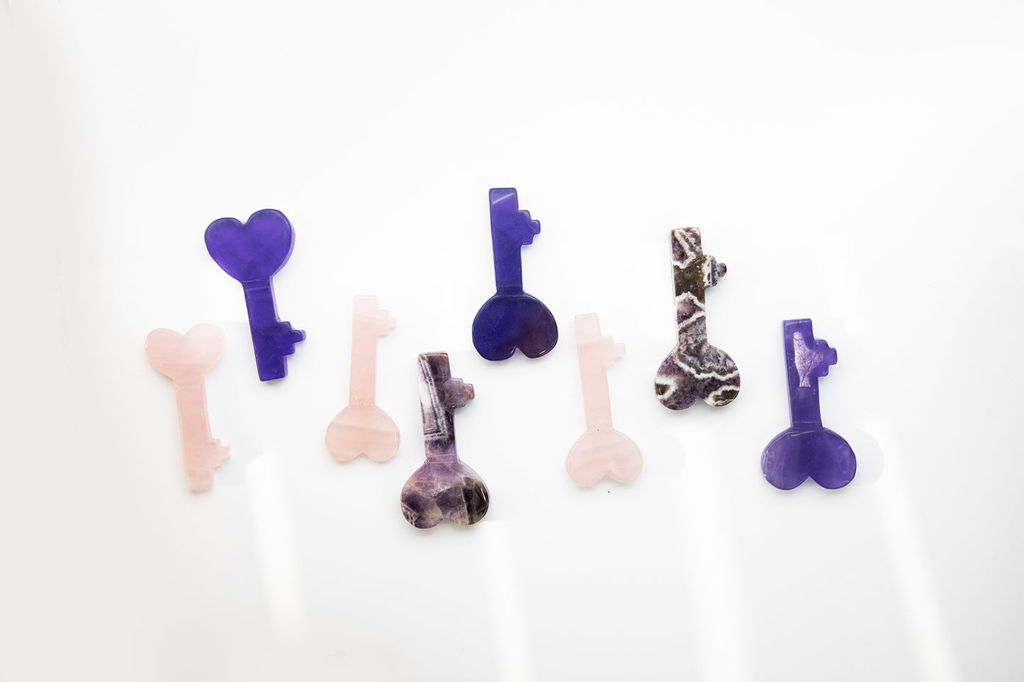 Natural Stone Key in Amethyst, Rose Quartz or Fluorite