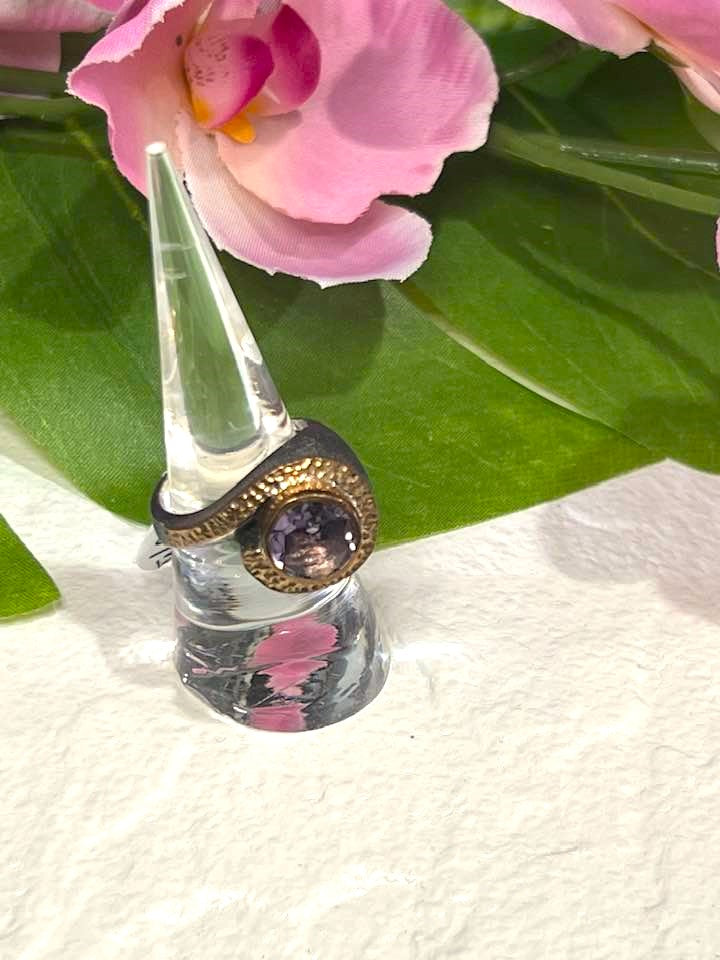 Artisan Turkish Silver Ring with Amethyst Size 8