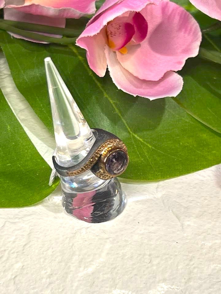 Artisan Turkish Silver Ring with Amethyst Size 8