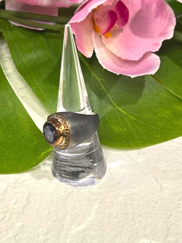 Artisan Turkish Silver Ring with Amethyst Size 8