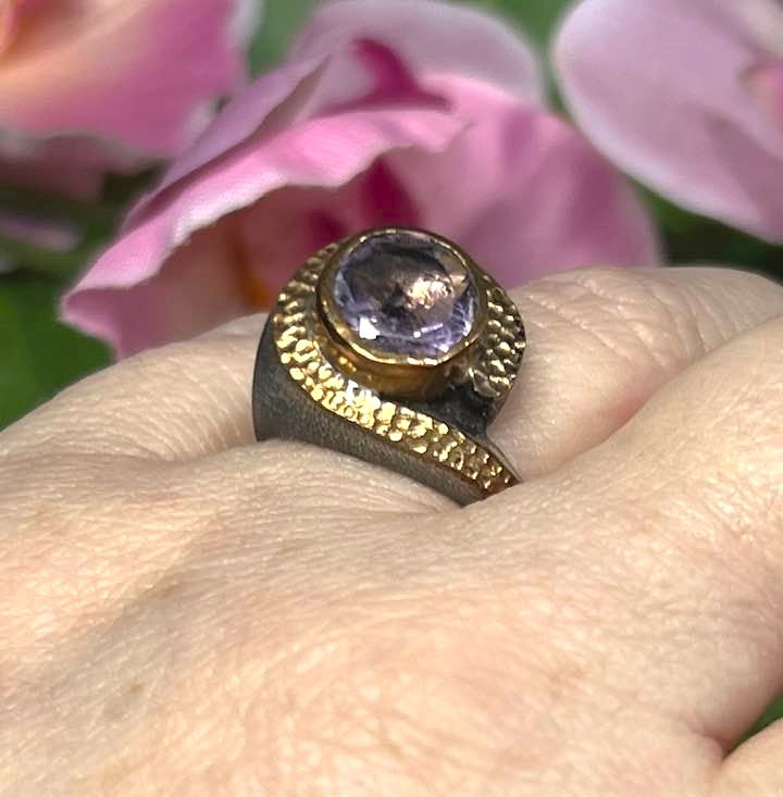 Artisan Turkish Silver Ring with Amethyst Size 8